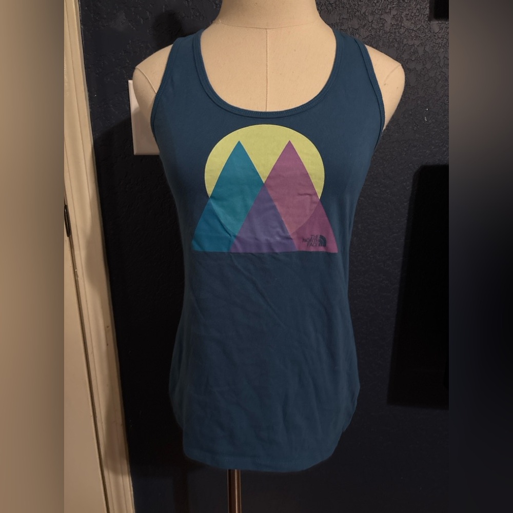 The North Face Tank Top Women’s‎ Small Slim Fit Blue Graphic Logo Outdoor